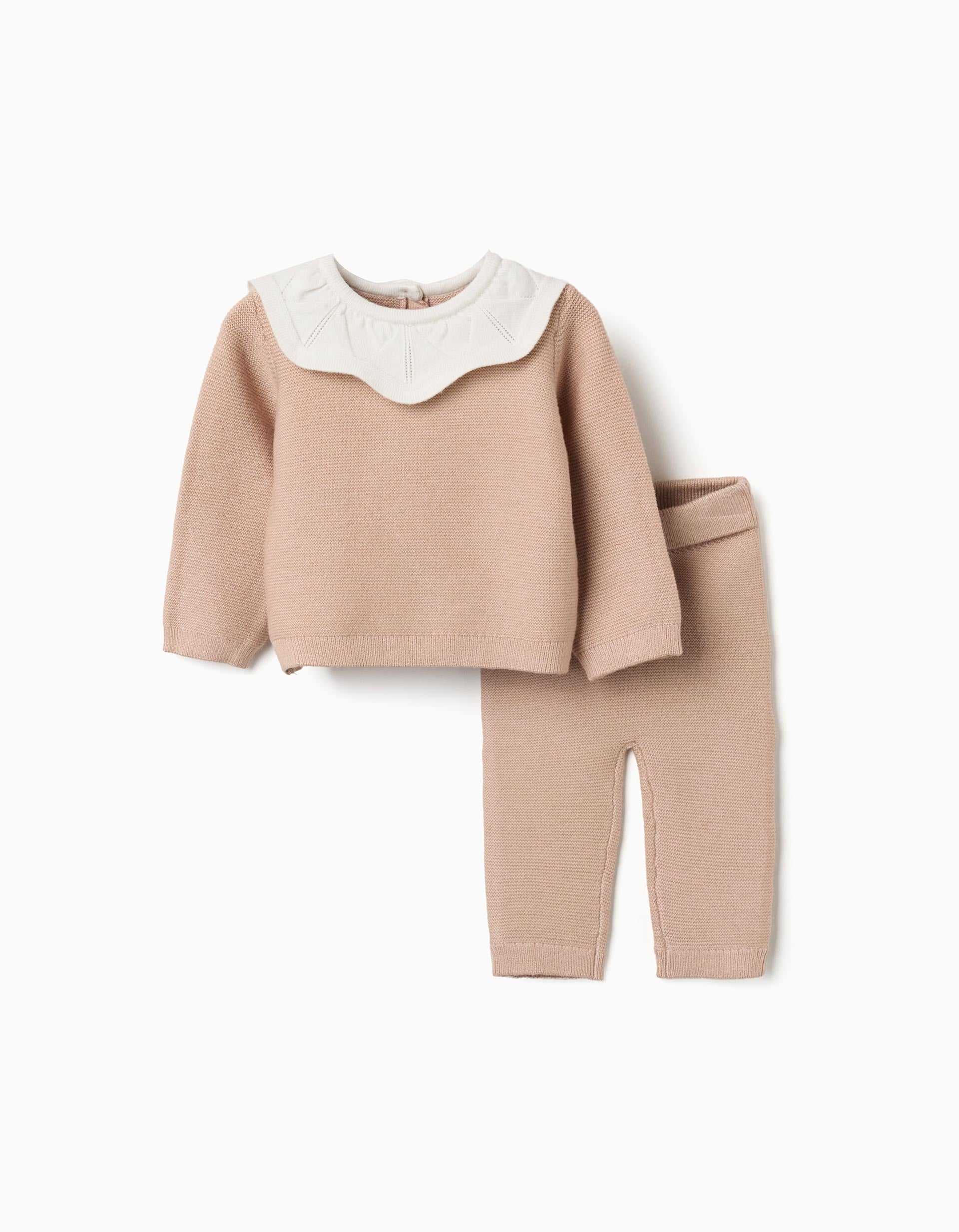 Conjunto de camisola e calças de malha para recém-nascida, bege
