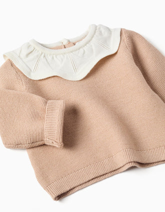 Conjunto de camisola e calças de malha para recém-nascida, bege