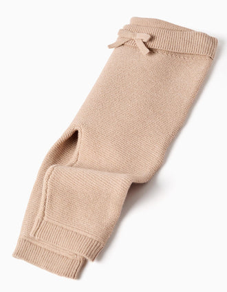 Conjunto de camisola e calças de malha para recém-nascida, bege