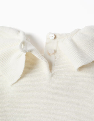 Camisola com folhos e calças de malha para recém-nascida, branco