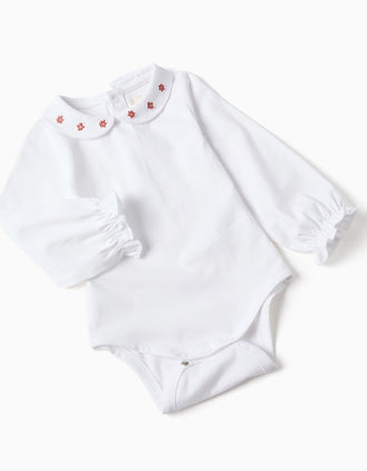 Cotton bodysuit and knitted trousers set for newborn girls, white/pink