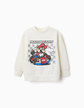 Cotton sweatshirt with Mario Kart print for boys, white