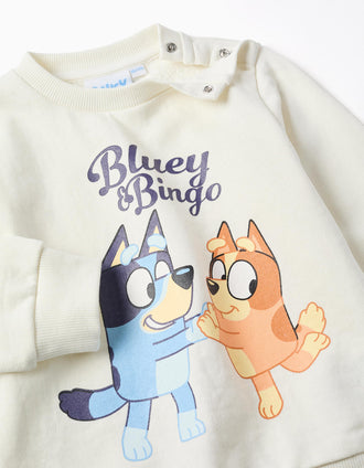 Ensemble de jogging en coton avec Bluey pour bébé et enfant, blanc/bleu