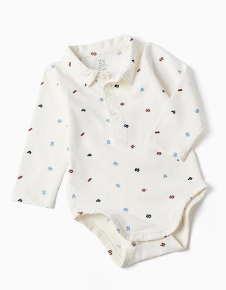 Cotton bodysuit and jumpsuit set for newborn boys, white/light blue