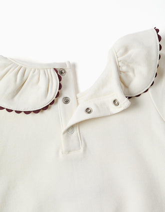 Sweat e calças cardadas para recém-nascida, branco/azul-marinho