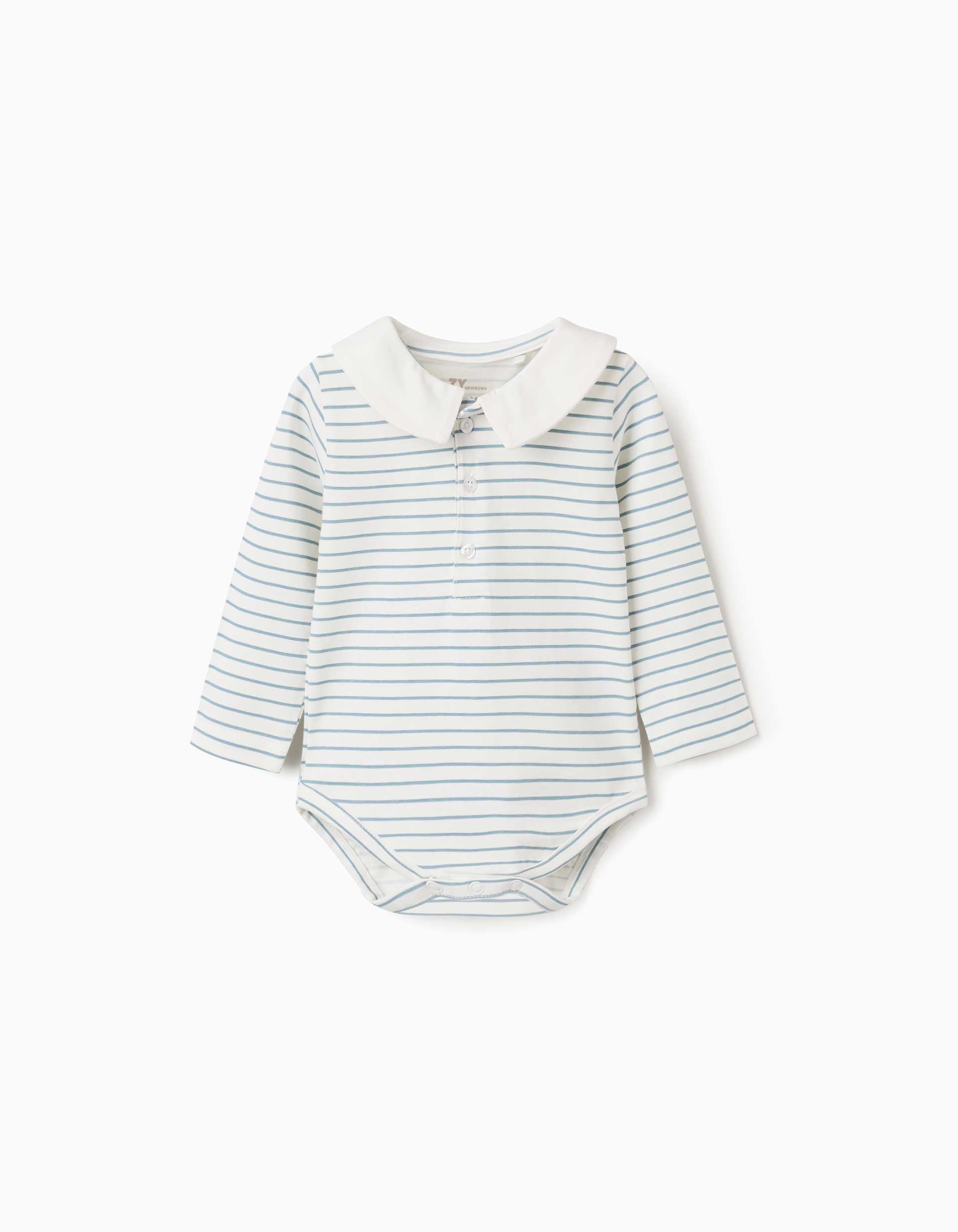 Body de manga comprida às riscas para recém-nascido, branco/azul