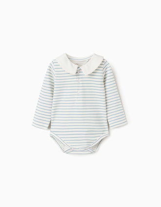 Body de manga comprida às riscas para recém-nascido, branco/azul