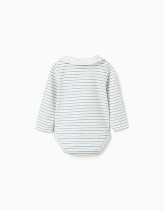 Body de manga comprida às riscas para recém-nascido, branco/azul
