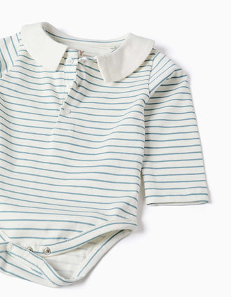 Body de manga comprida às riscas para recém-nascido, branco/azul