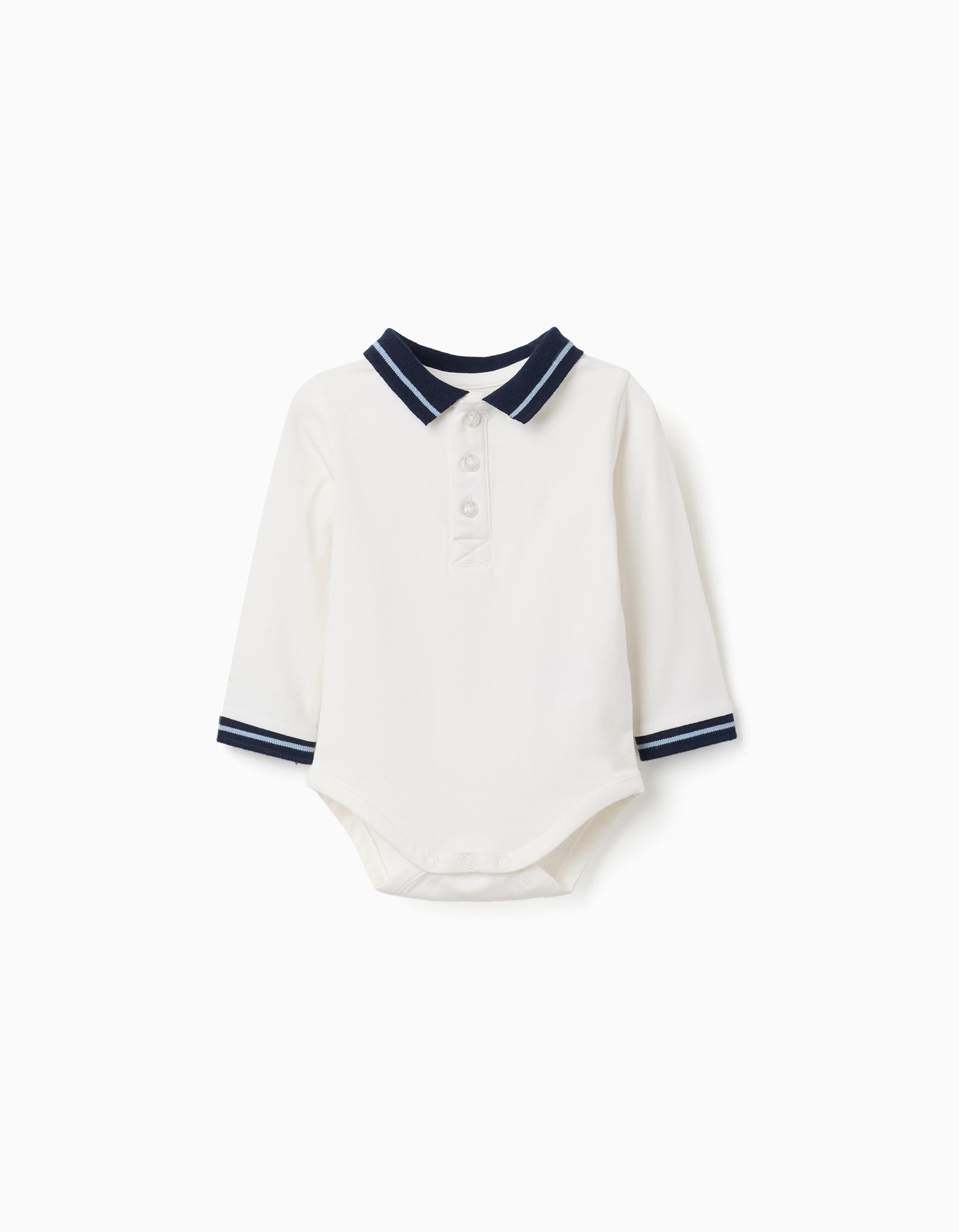 Body-polo de algodão com gola em contraste para recém-nascido, branco