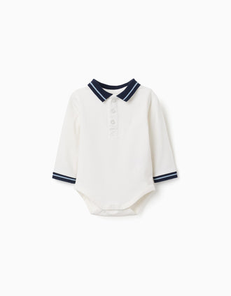 Body-polo de algodão com gola em contraste para recém-nascido, branco
