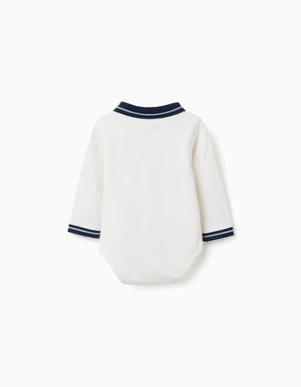 Body-polo de algodão com gola em contraste para recém-nascido, branco