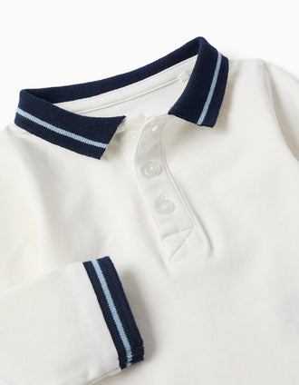 Body-polo de algodão com gola em contraste para recém-nascido, branco