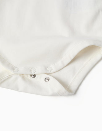Body-polo de algodão com gola em contraste para recém-nascido, branco
