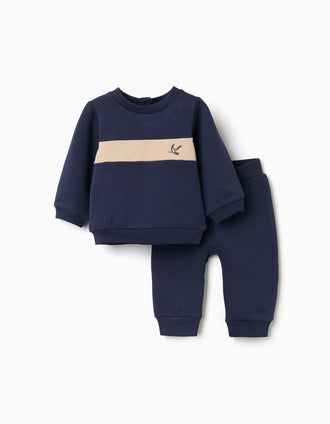 Sudadera y pantalón de chándal perchados para recién nacido, azul marino