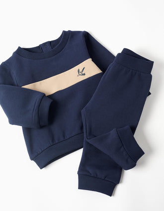 Sudadera y pantalón de chándal perchados para recién nacido, azul marino