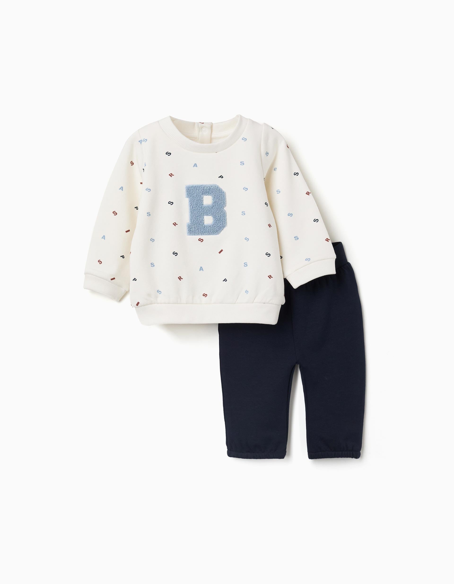 Brushed jogging set with bouclé embroidery for newborn boys, white/blue
