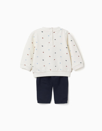 Brushed jogging set with bouclé embroidery for newborn boys, white/blue