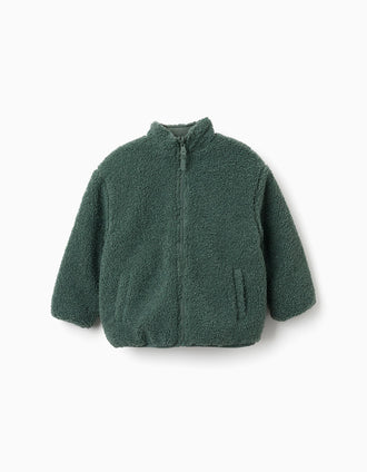 Chaqueta acolchada reversible con sherpa para niño, verde oscuro
