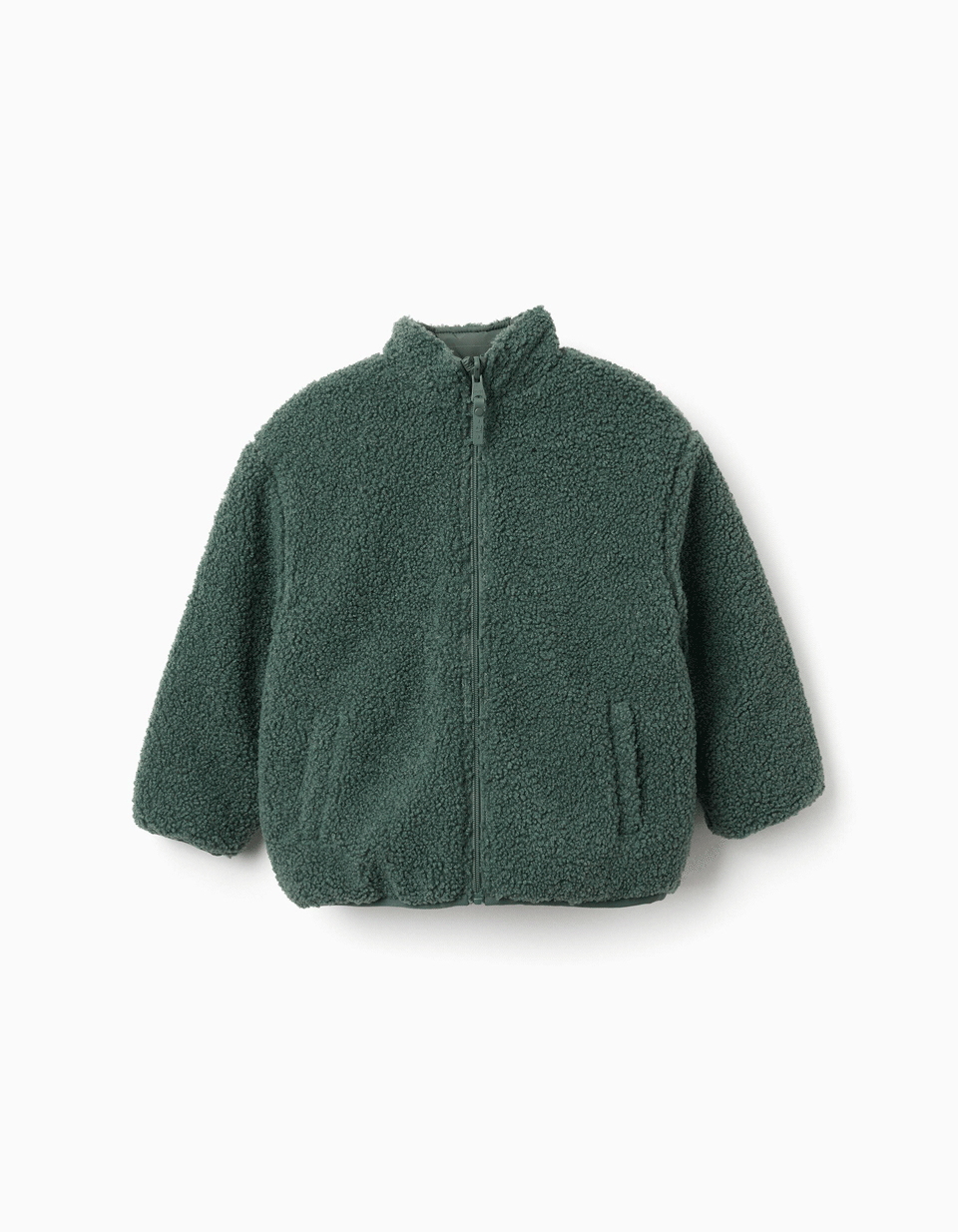 Chaqueta acolchada reversible con sherpa para niño, verde oscuro