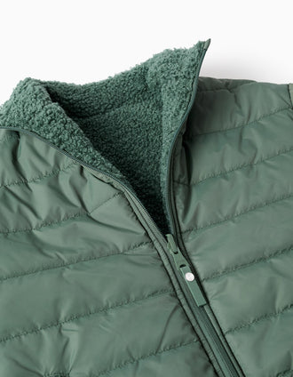 Chaqueta acolchada reversible con sherpa para niño, verde oscuro