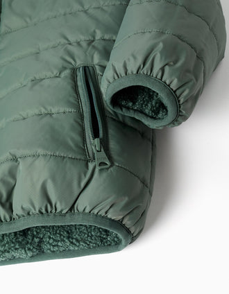 Chaqueta acolchada reversible con sherpa para niño, verde oscuro