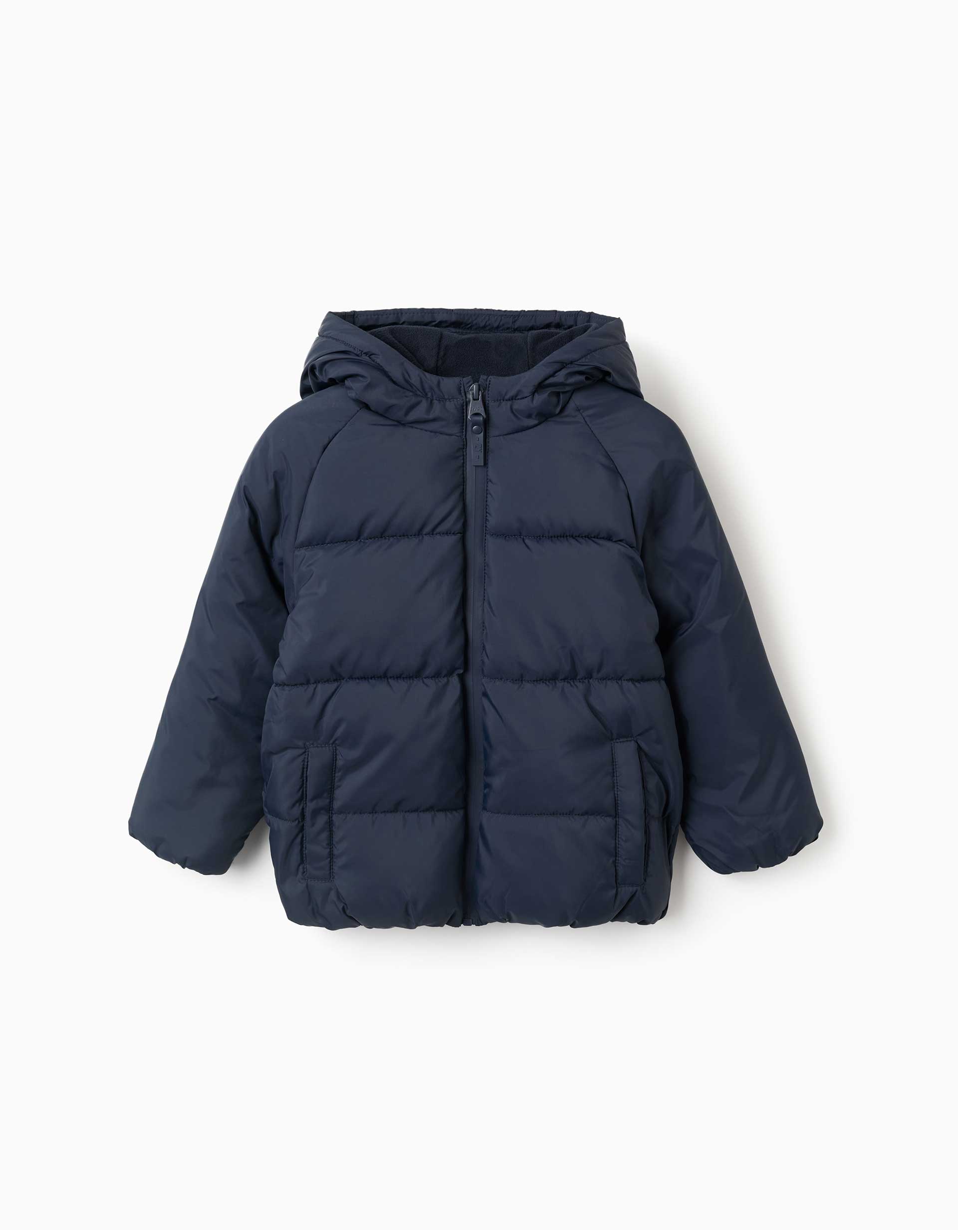 Chaqueta acolchada con capucha y forro polar para niño, azul marino