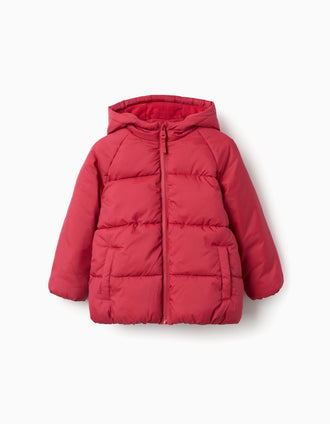 Chaqueta acolchada con capucha y forro polar para niño, rojo