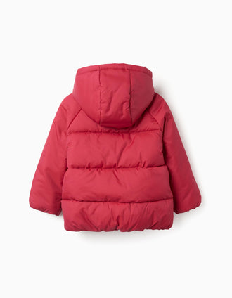Chaqueta acolchada con capucha y forro polar para niño, rojo