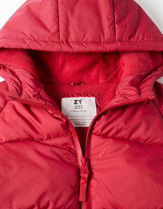 Chaqueta acolchada con capucha y forro polar para niño, rojo
