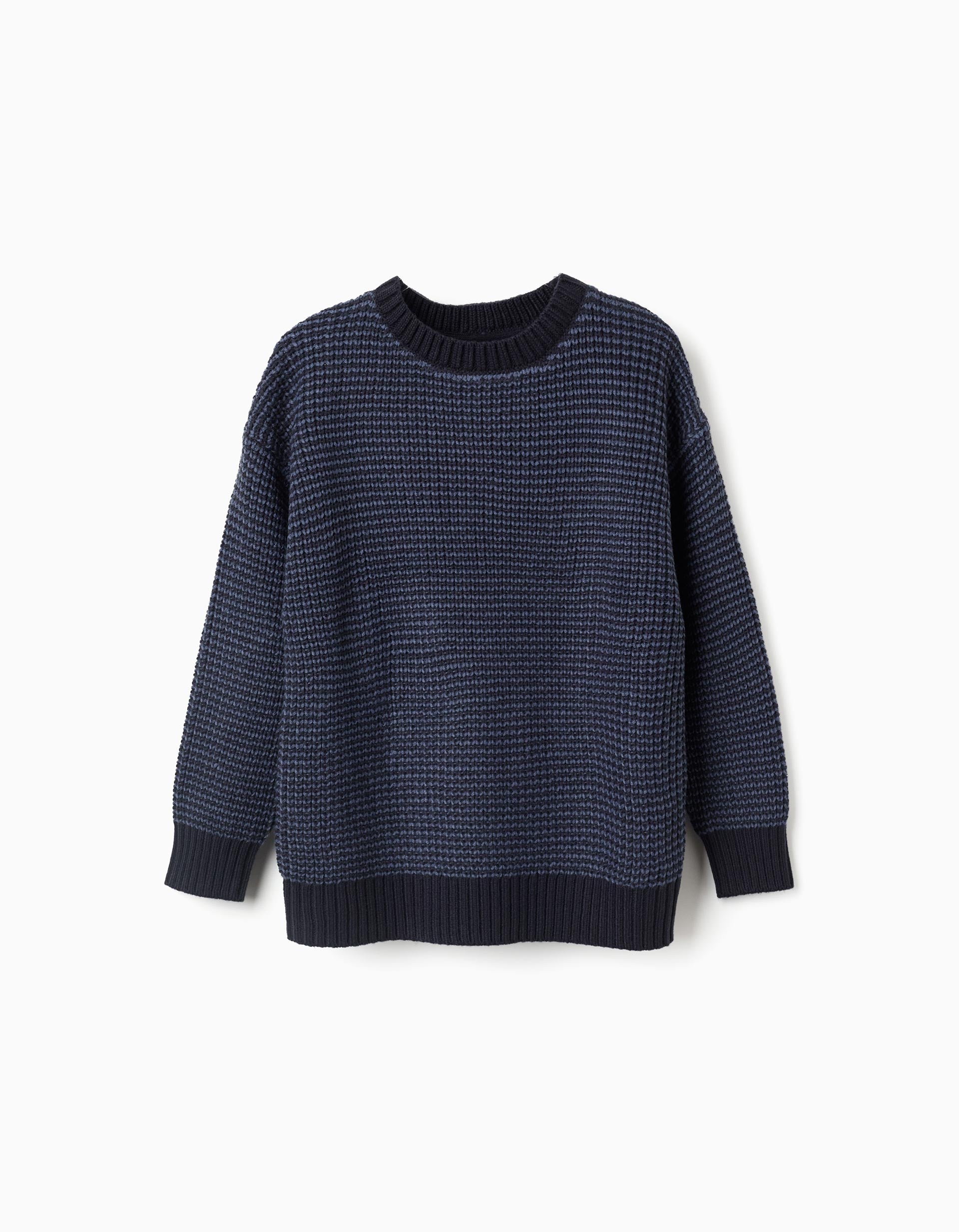 Pull en maille épaisse avec épaules tombantes pour garçon, bleu foncé