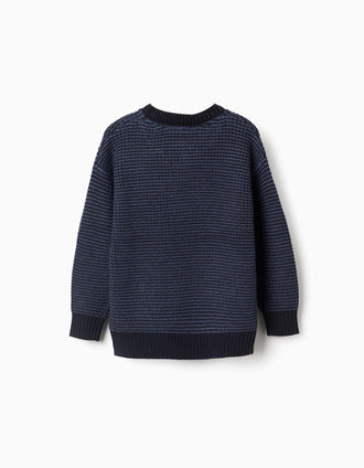 Pull en maille épaisse avec épaules tombantes pour garçon, bleu foncé