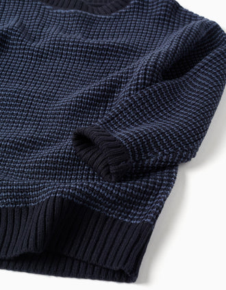 Pull en maille épaisse avec épaules tombantes pour garçon, bleu foncé