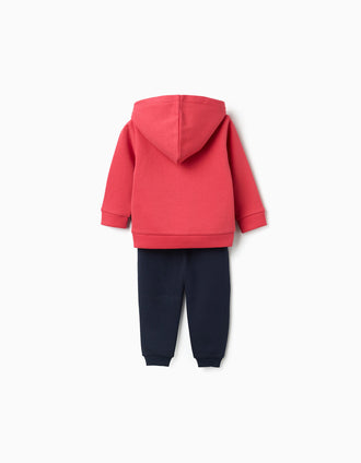 3-piece brushed jogging set for baby boys, red/white/navy blue