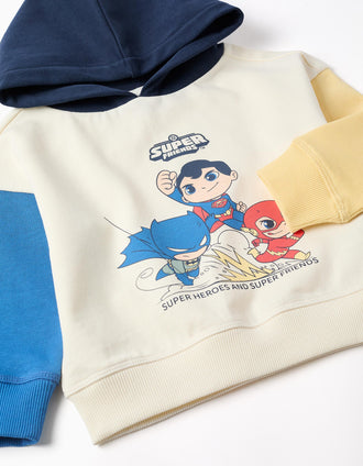 Cotton sweatshirt with Super Friends for babies and boys, multicolour