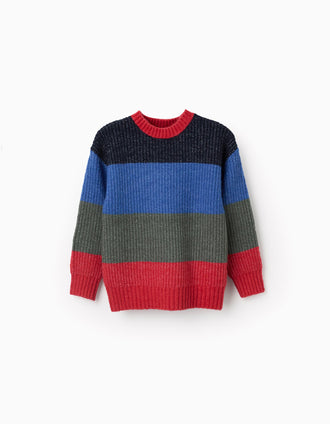 Pull en maille à rayures pour garçon, bleu/rouge/vert