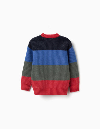 Pull en maille à rayures pour garçon, bleu/rouge/vert