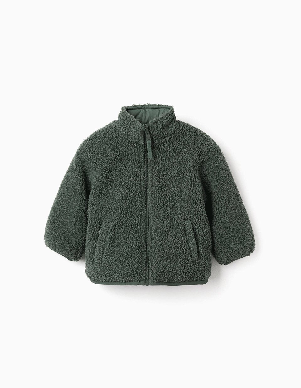 Chaqueta acolchada reversible con sherpa para bebé niño, verde oscuro