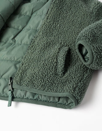 Reversible puffer jacket with sherpa for baby boys, dark green