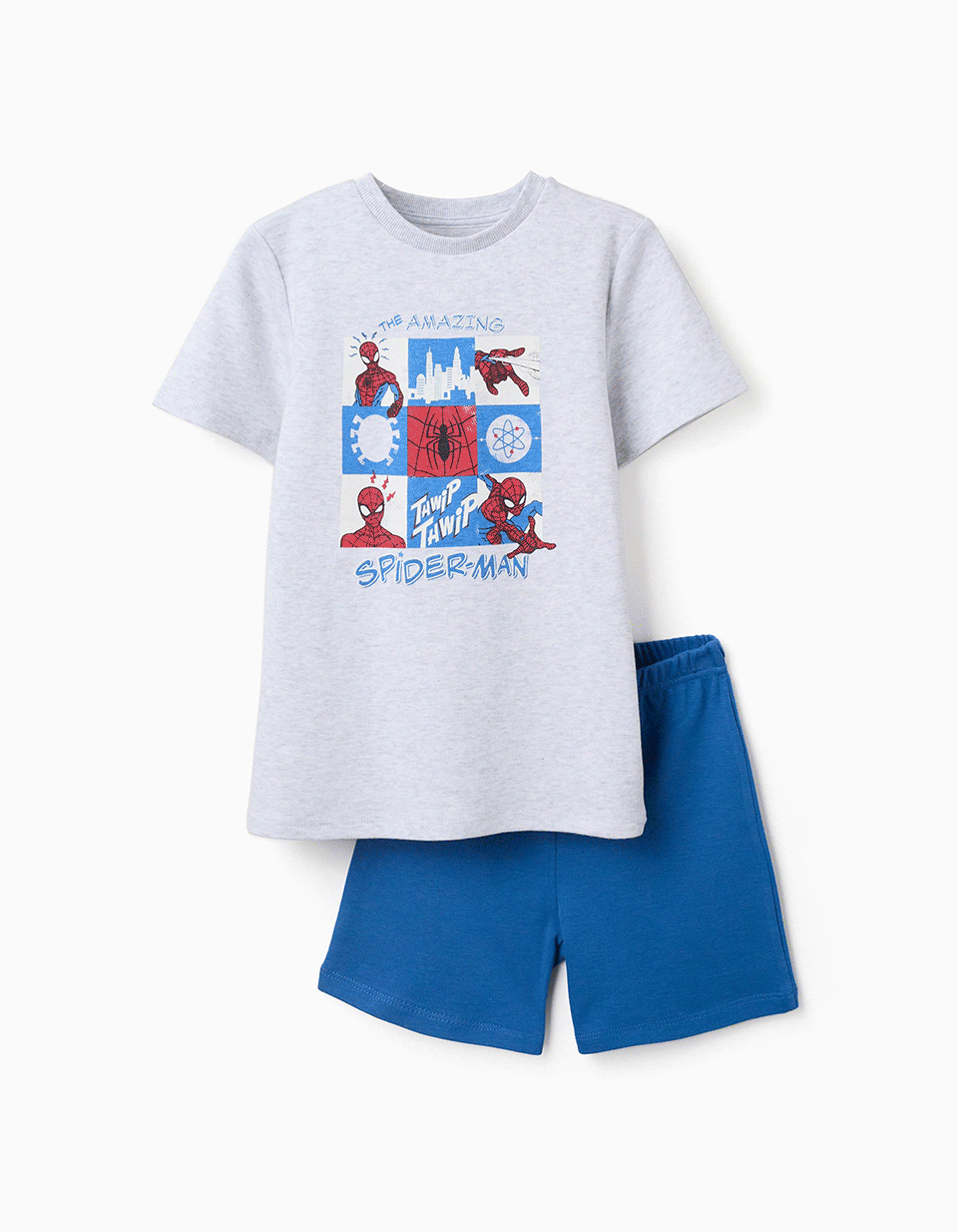 Pijama curto com Spider-Man que brilha no escuro para menino, cinza/azul
