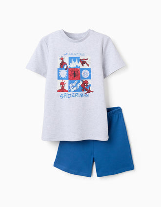 Pijama curto com Spider-Man que brilha no escuro para menino, cinza/azul
