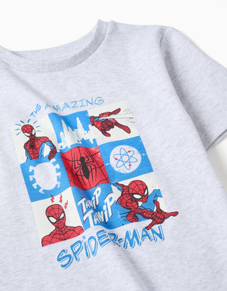Pijama curto com Spider-Man que brilha no escuro para menino, cinza/azul