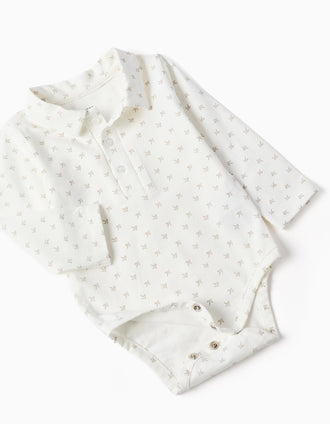 Body-polo + barboteuse en velours côtelé pour nouveau-né, blanc/beige