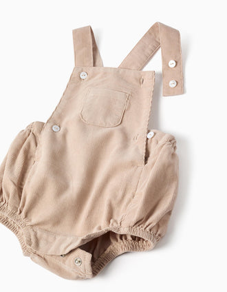 Body-polo + barboteuse en velours côtelé pour nouveau-né, blanc/beige