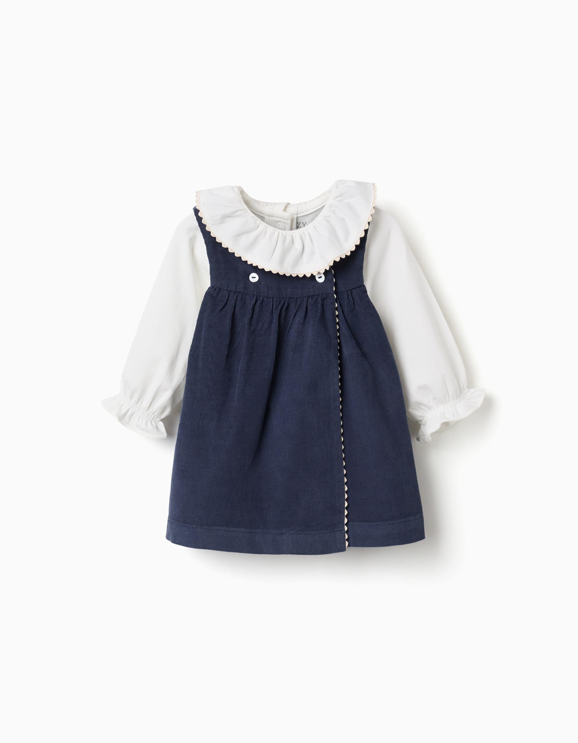 Conjunto de body y vestido de pana para recién nacida, blanco/azul marino
