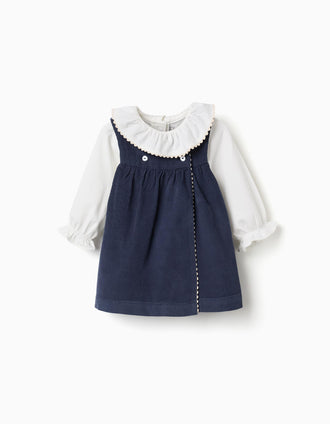Conjunto de body y vestido de pana para recién nacida, blanco/azul marino