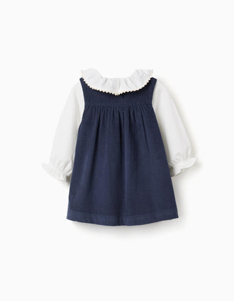 Conjunto de body y vestido de pana para recién nacida, blanco/azul marino