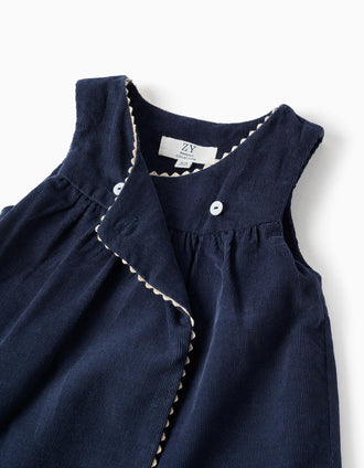 Conjunto de body y vestido de pana para recién nacida, blanco/azul marino