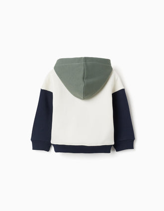 Sweat cardada com capuz e estampado para bebé menino, branco/azul/verde