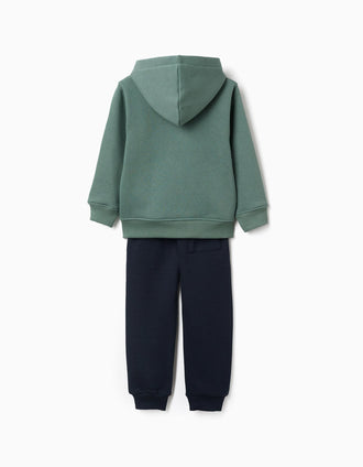 Fato de treino cardado com estampado para menino, verde/azul-marinho